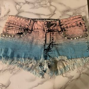 Distressed acid wash shorts